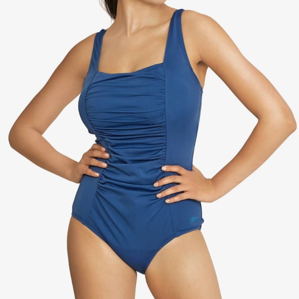 Plus Size Shirred Contourback One Piece, Cobalt Blue, 18